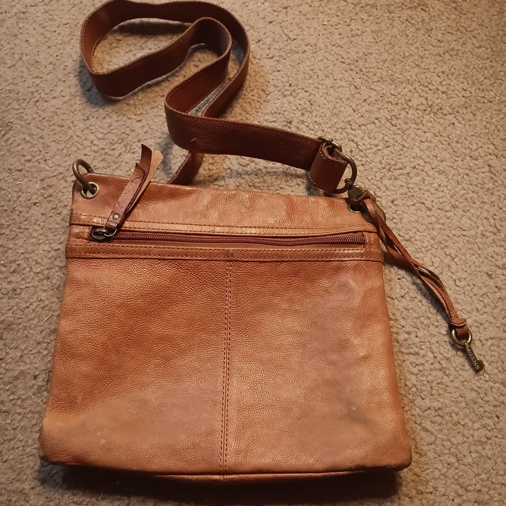 Fossil Patchwork Leather Brown Boho Crossbody Bag - image 2